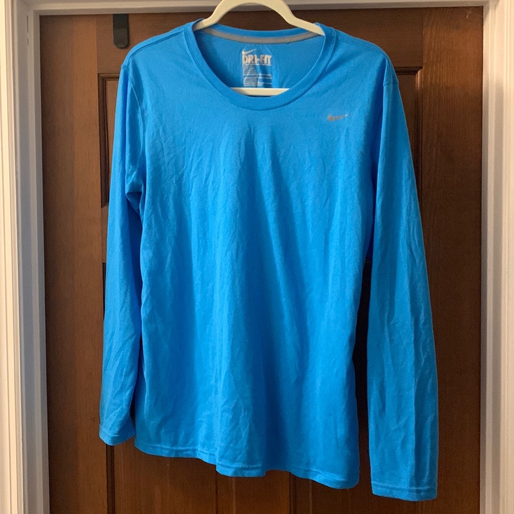 Blue Nike dri-fit long sleeve t-shirt.